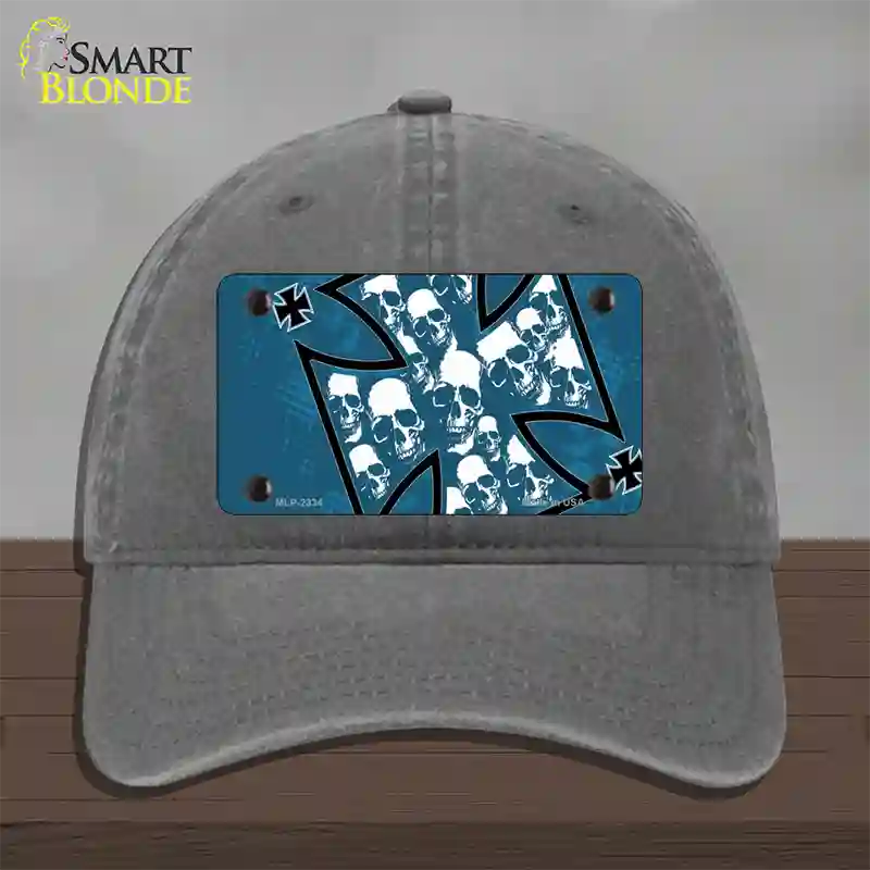 Maltese Cross Skulls Novelty License Plate Hat Unconstructed Cotton / Charcoal