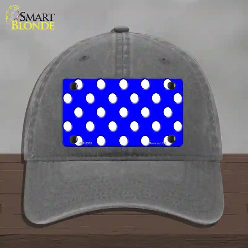 White Polka Dots Royal Blue Novelty License Plate Hat Unconstructed Cotton / Charcoal