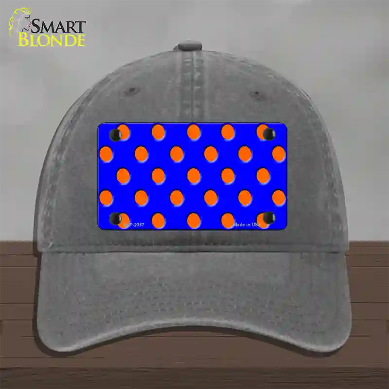 Orange Polka Dots Royal Blue Novelty License Plate Hat Unconstructed Cotton / Charcoal