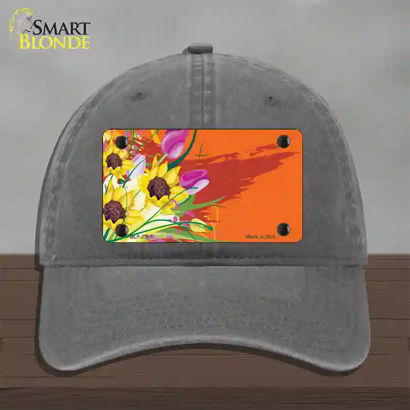 Floral Bouquet Offset Novelty License Plate Hat Unconstructed Cotton / Charcoal