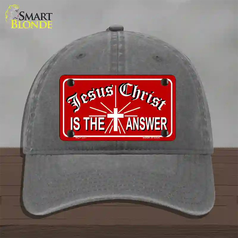 Jesus Christ Is The Answer Novelty License Plate Hat Unconstructed Cotton / Charcoal