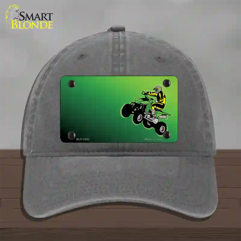 Quad Rider Offset Flat Novelty License Plate Hat Unconstructed Cotton / Charcoal