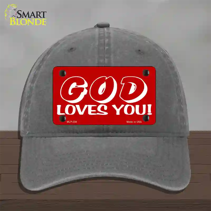 God Loves You Novelty License Plate Hat Unconstructed Cotton / Charcoal