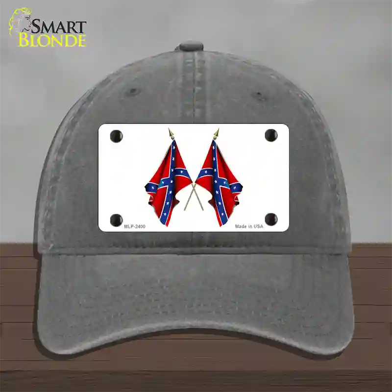 Confederate Crossed Flags Novelty License Plate Hat Unconstructed Cotton / Charcoal