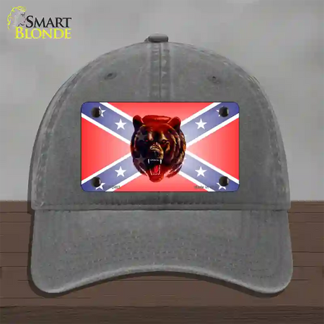 Confederate Flag Grizzly Bear Novelty License Plate Hat Unconstructed Cotton / Charcoal