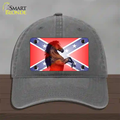 Confederate Flag Stallion Horse Novelty License Plate Hat Unconstructed Cotton / Charcoal