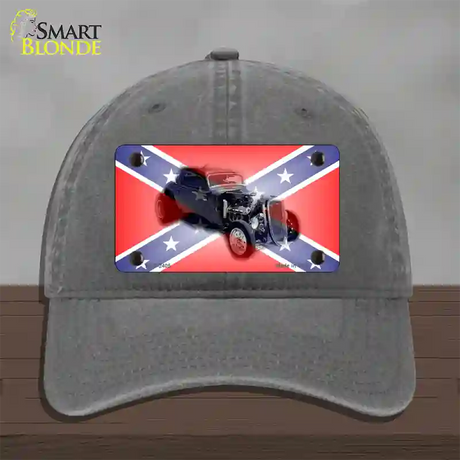 Confederate Flag Hot Rod Novelty License Plate Hat Unconstructed Cotton / Charcoal