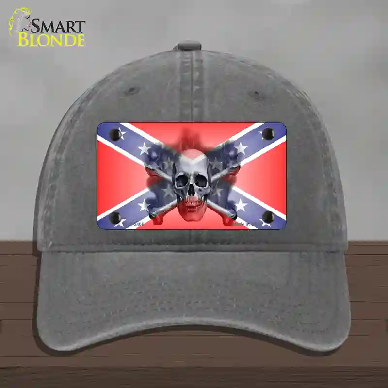 Confederate Flag Skull Novelty License Plate Hat Unconstructed Cotton / Charcoal