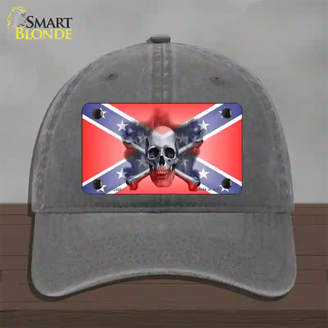 Confederate Flag Skull Novelty License Plate Hat Unconstructed Cotton / Charcoal