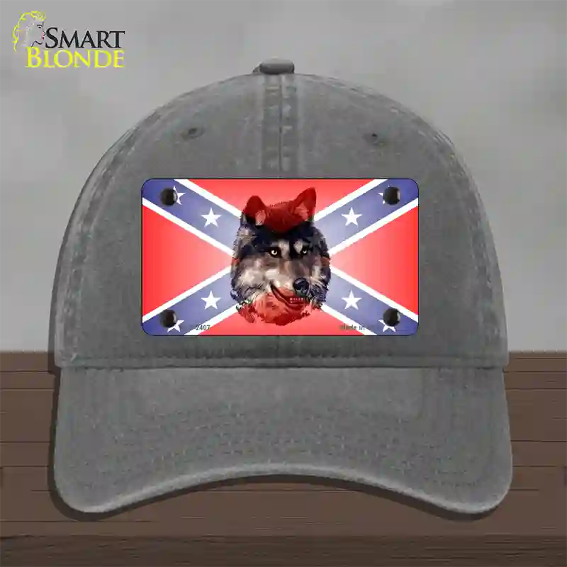 Confederate Flag Faded Wolf Novelty License Plate Hat Unconstructed Cotton / Charcoal