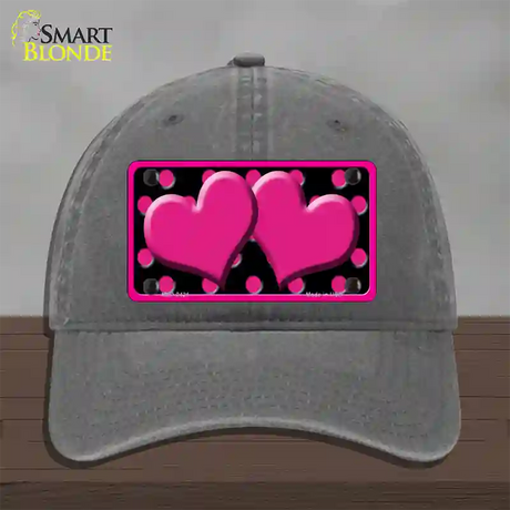 Hot Pink Black Polka Dot Hot Pink Center Hearts Novelty License Plate Hat Unconstructed Cotton / Charcoal