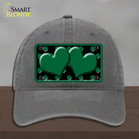 Green Black Polka Dot Green Center Hearts Novelty License Plate Hat Unconstructed Cotton / Charcoal