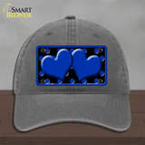 Blue Black Polka Dot Blue Center Hearts Novelty License Plate Hat Unconstructed Cotton / Charcoal