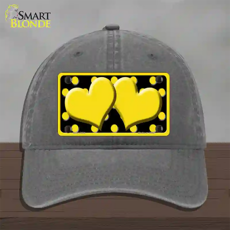 Yellow Black Polka Dot Yellow Center Hearts Novelty License Plate Hat Unconstructed Cotton / Charcoal