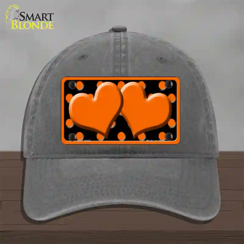 Orange Black Polka Dot Orange Center Hearts Novelty License Plate Hat Unconstructed Cotton / Charcoal