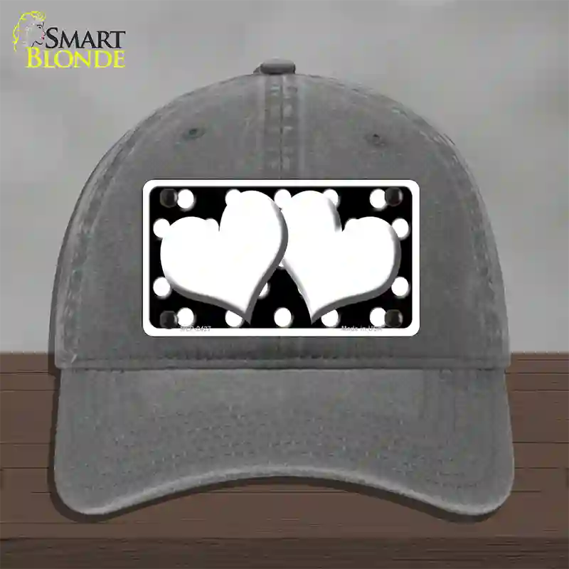 White Black Polka Dot Black Center Hearts Novelty License Plate Hat Unconstructed Cotton / Charcoal