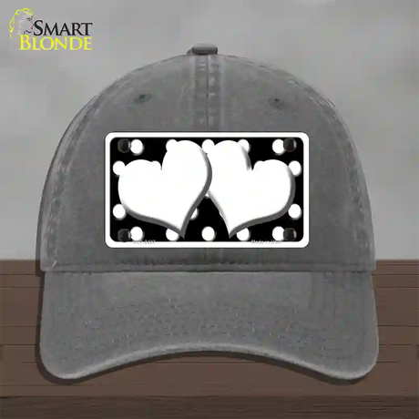 White Black Polka Dot Black Center Hearts Novelty License Plate Hat Unconstructed Cotton / Charcoal