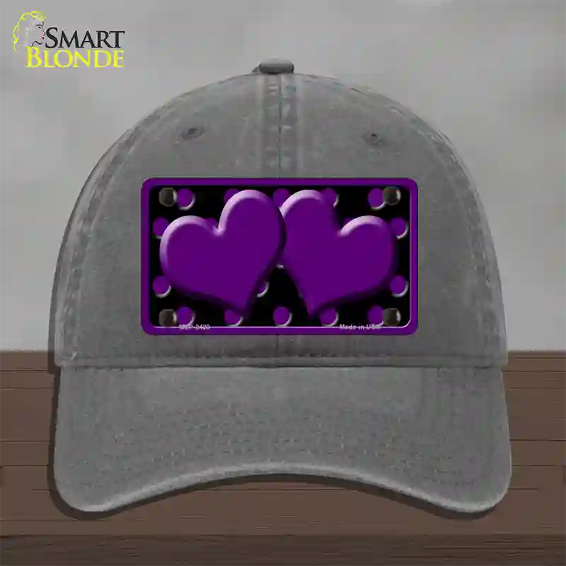 Purple Black Polka Dot Purple Center Hearts Novelty License Plate Hat Unconstructed Cotton / Charcoal