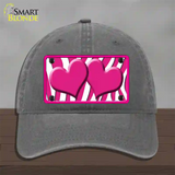 Hot Pink White Zebra Hot Pink Centered Hearts Novelty License Plate Hat Unconstructed Cotton / Charcoal