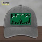 Green Black Zebra Green Centered Hearts Novelty License Plate Hat Unconstructed Cotton / Charcoal