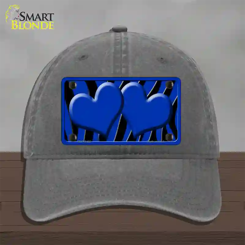 Blue Black Zebra Blue Centered Hearts Novelty License Plate Hat Unconstructed Cotton / Charcoal