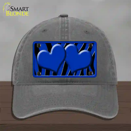 Blue Black Zebra Blue Centered Hearts Novelty License Plate Hat Unconstructed Cotton / Charcoal