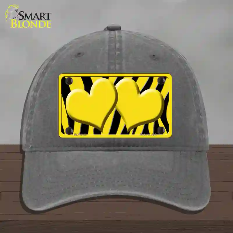 Yellow Black Zebra Yellow Centered Hearts Novelty License Plate Hat Unconstructed Cotton / Charcoal