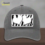 White Black Zebra Red Centered Hearts Novelty License Plate Hat Unconstructed Cotton / Charcoal