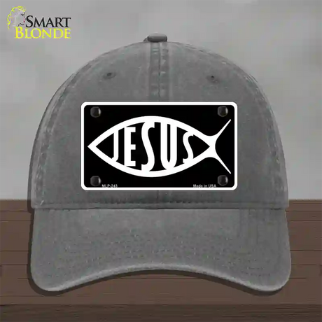 Jesus Fish Novelty License Plate Hat Unconstructed Cotton / Charcoal