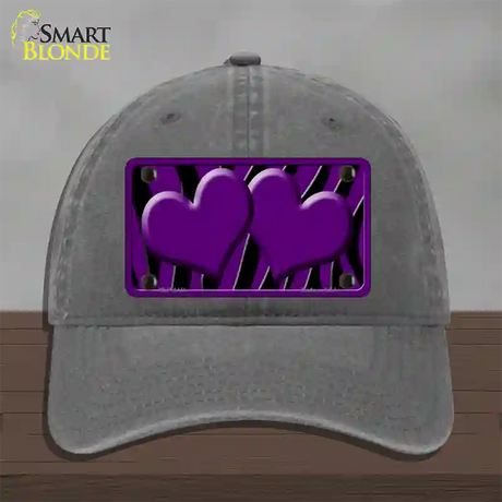 Purple Black Zebra Purple Centered Hearts Novelty License Plate Hat Unconstructed Cotton / Charcoal