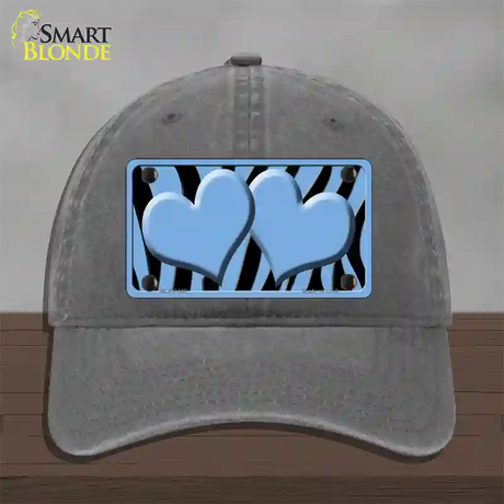 Light Blue Black Zebra Light Blue Centered Hearts Novelty License Plate Hat Unconstructed Cotton / Charcoal