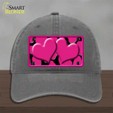 Pink Black Giraffe Pink Centered Hearts Novelty License Plate Hat Unconstructed Cotton / Charcoal