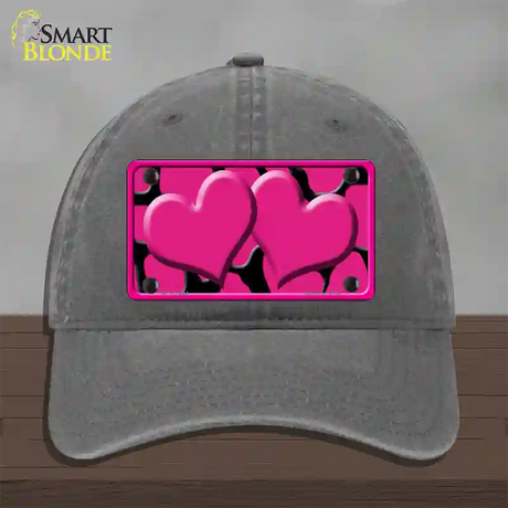 Pink Black Giraffe Pink Centered Hearts Novelty License Plate Hat Unconstructed Cotton / Charcoal