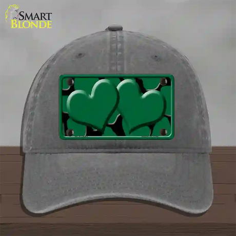 Green Black Giraffe Green Centered Hearts Novelty License Plate Hat Unconstructed Cotton / Charcoal