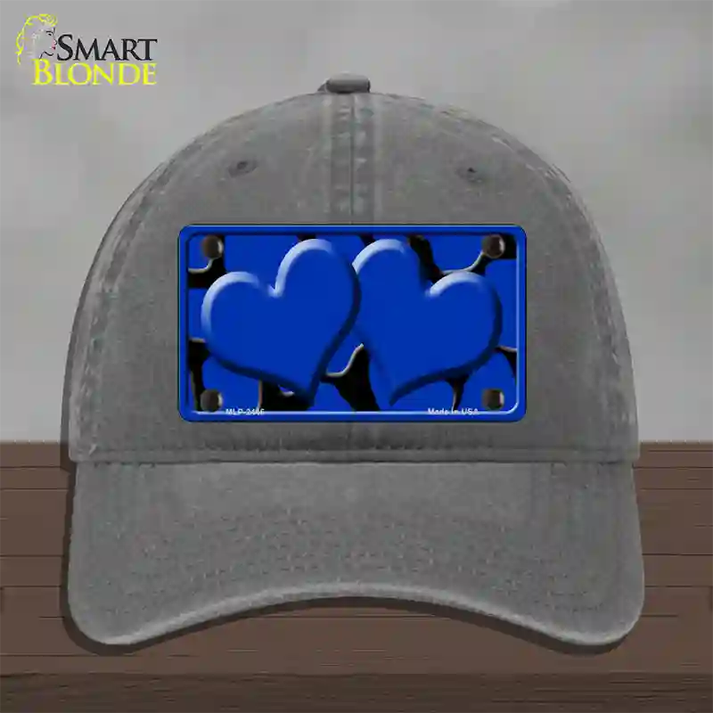 Blue Black Giraffe Blue Centered Hearts Novelty License Plate Hat Unconstructed Cotton / Charcoal