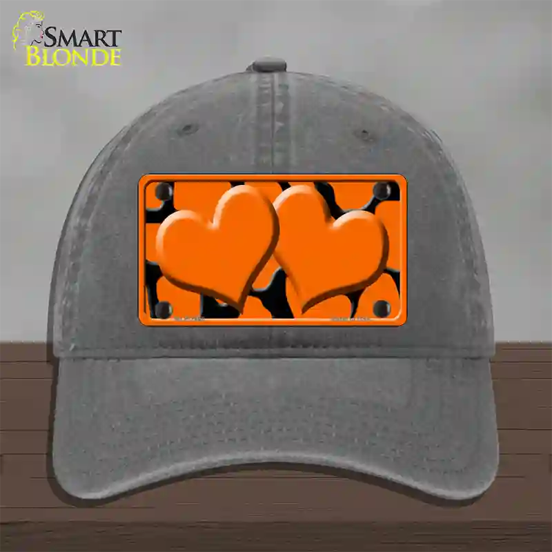 Orange Black Giraffe Orange Centered Hearts Novelty License Plate Hat Unconstructed Cotton / Charcoal