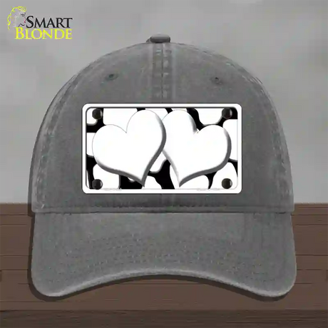 White Black Giraffe White Centered Hearts Novelty License Plate Hat Unconstructed Cotton / Charcoal