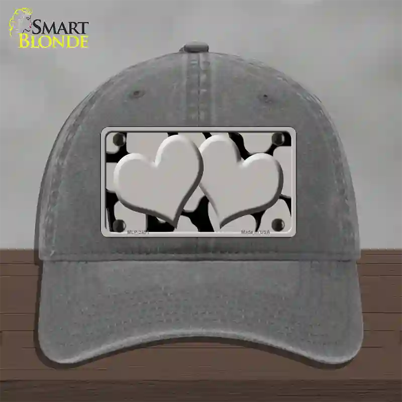 Grey Black Giraffe Grey Centered Hearts Novelty License Plate Hat Unconstructed Cotton / Charcoal