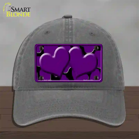 Purple Black Giraffe Purple Centered Hearts Novelty License Plate Hat Unconstructed Cotton / Charcoal