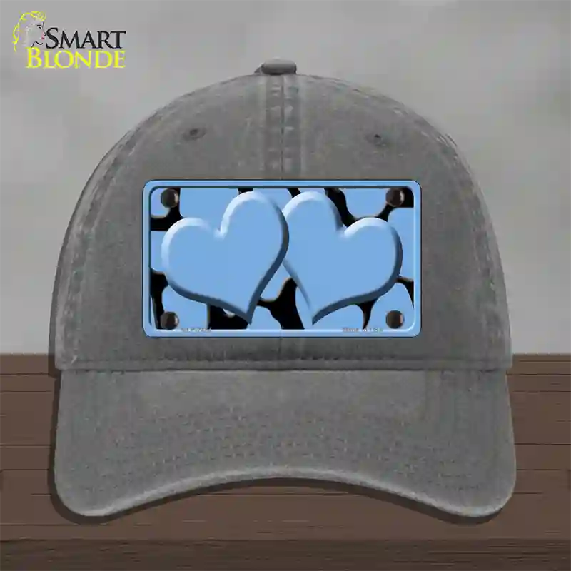 Light Blue Black Giraffe Light Blue Centered Hearts Novelty License Plate Hat Unconstructed Cotton / Charcoal