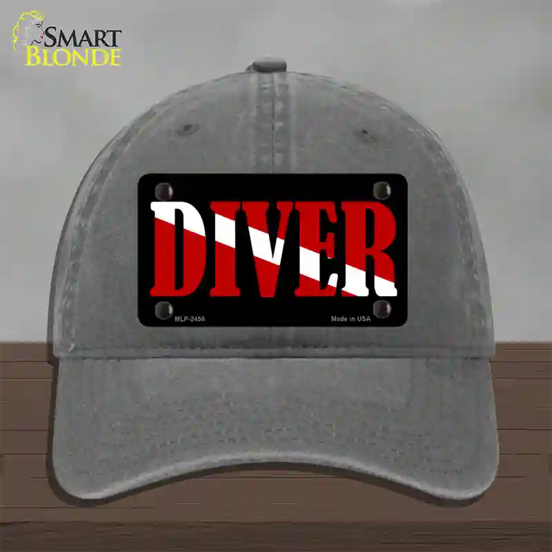 Scuba Diver Novelty License Plate Hat Unconstructed Cotton / Charcoal