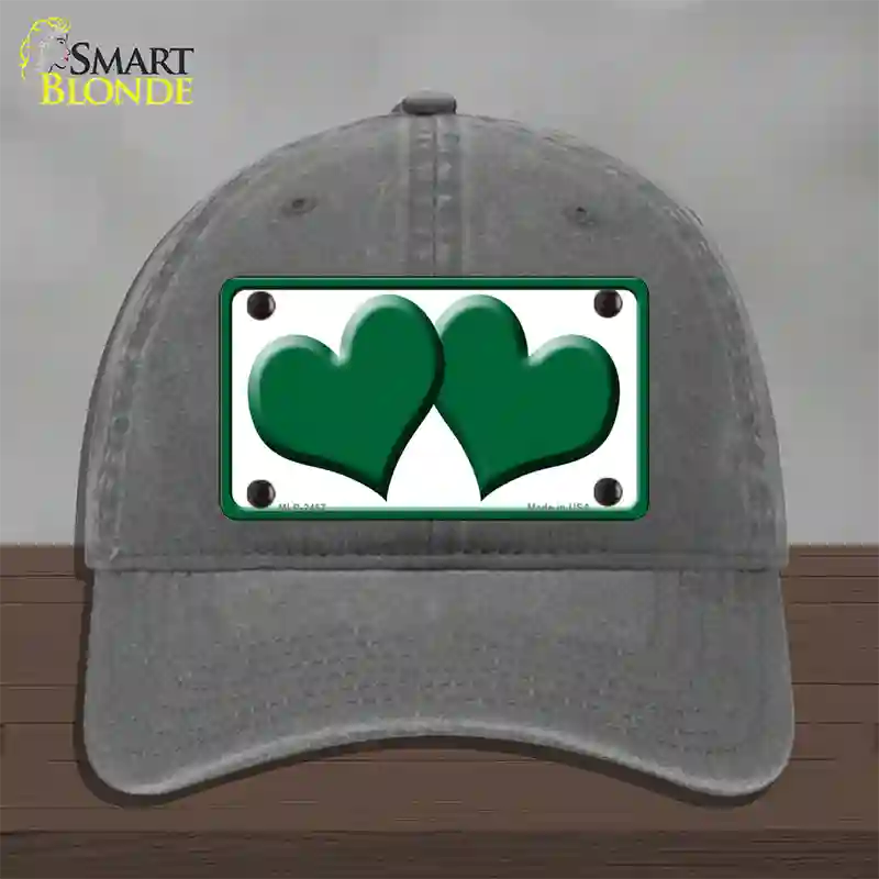 Solid Green Centered Hearts White Novelty License Plate Hat Unconstructed Cotton / Charcoal