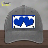 Solid Blue Centered Hearts White Novelty License Plate Hat Unconstructed Cotton / Charcoal