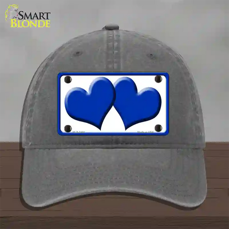 Solid Blue Centered Hearts White Novelty License Plate Hat Unconstructed Cotton / Charcoal