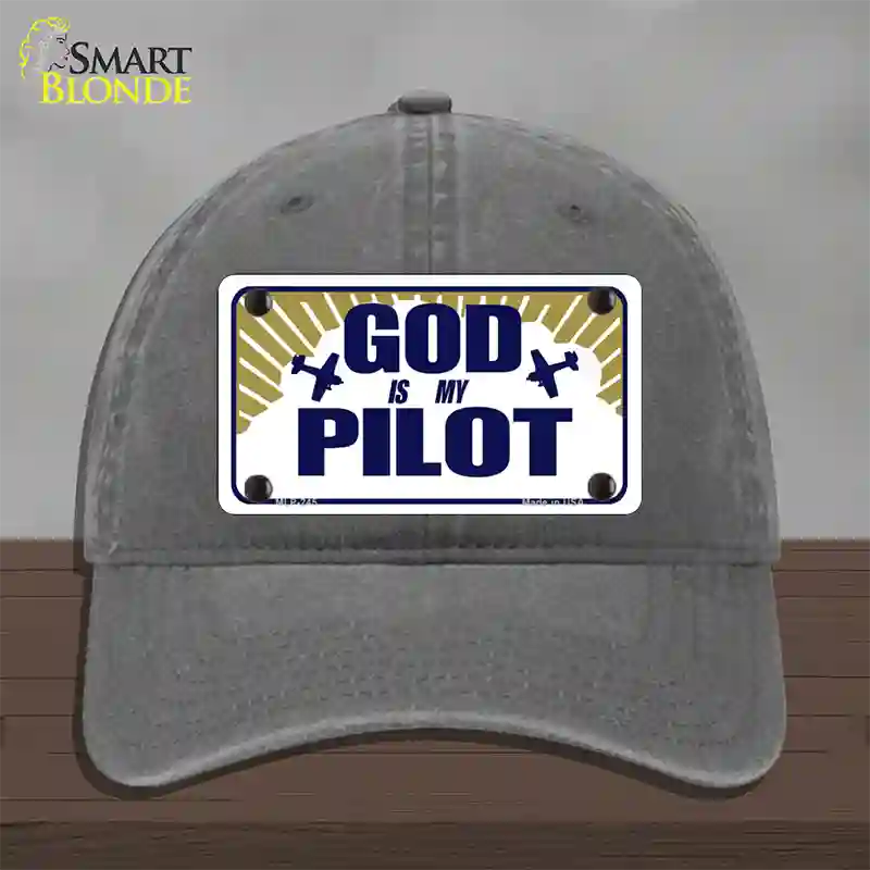 God Is My Pilot Novelty License Plate Hat Unconstructed Cotton / Charcoal