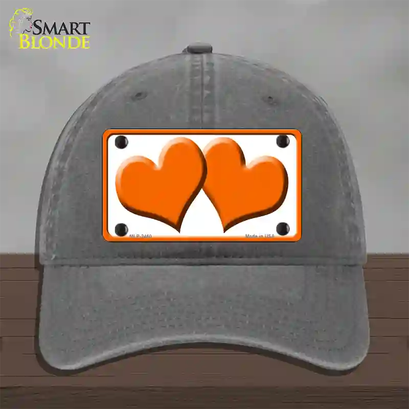 Solid Orange Centered Hearts White Novelty License Plate Hat Unconstructed Cotton / Charcoal