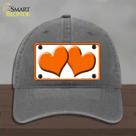 Solid Orange Centered Hearts White Novelty License Plate Hat Unconstructed Cotton / Charcoal