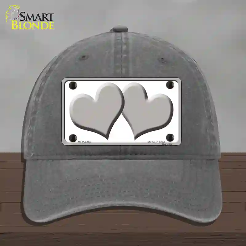 Solid Grey Centered Hearts White Novelty License Plate Hat Unconstructed Cotton / Charcoal