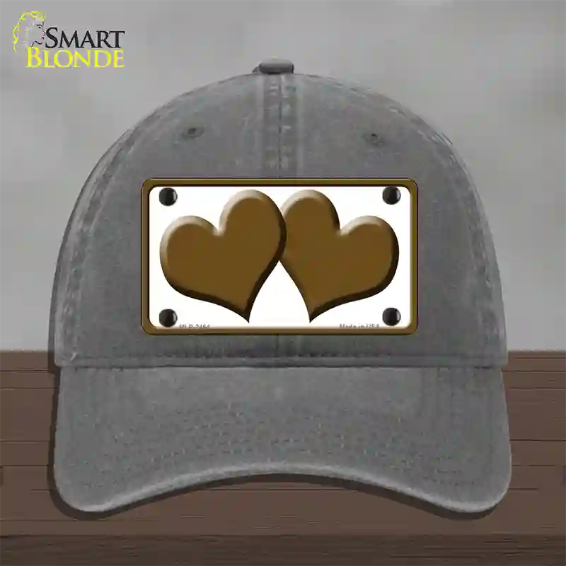 Solid Brown Centered Hearts White Novelty License Plate Hat Unconstructed Cotton / Charcoal