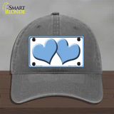 Solid Light Blue Centered Hearts White Novelty License Plate Hat Unconstructed Cotton / Charcoal